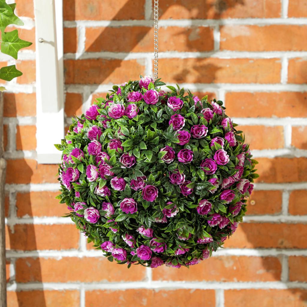 Set of 2 Decorative Artificial Plants, UV-protected Artificial Plant Topiary Rose Balls, Fake Plants for Home Indoor outdoor Decor, 28cm, Purple