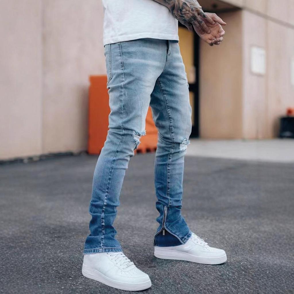 Fußoffener Reißverschluss Hohe Qualität 4 Farben Wasser-Ripped Jeans Herren Gerade Hosen