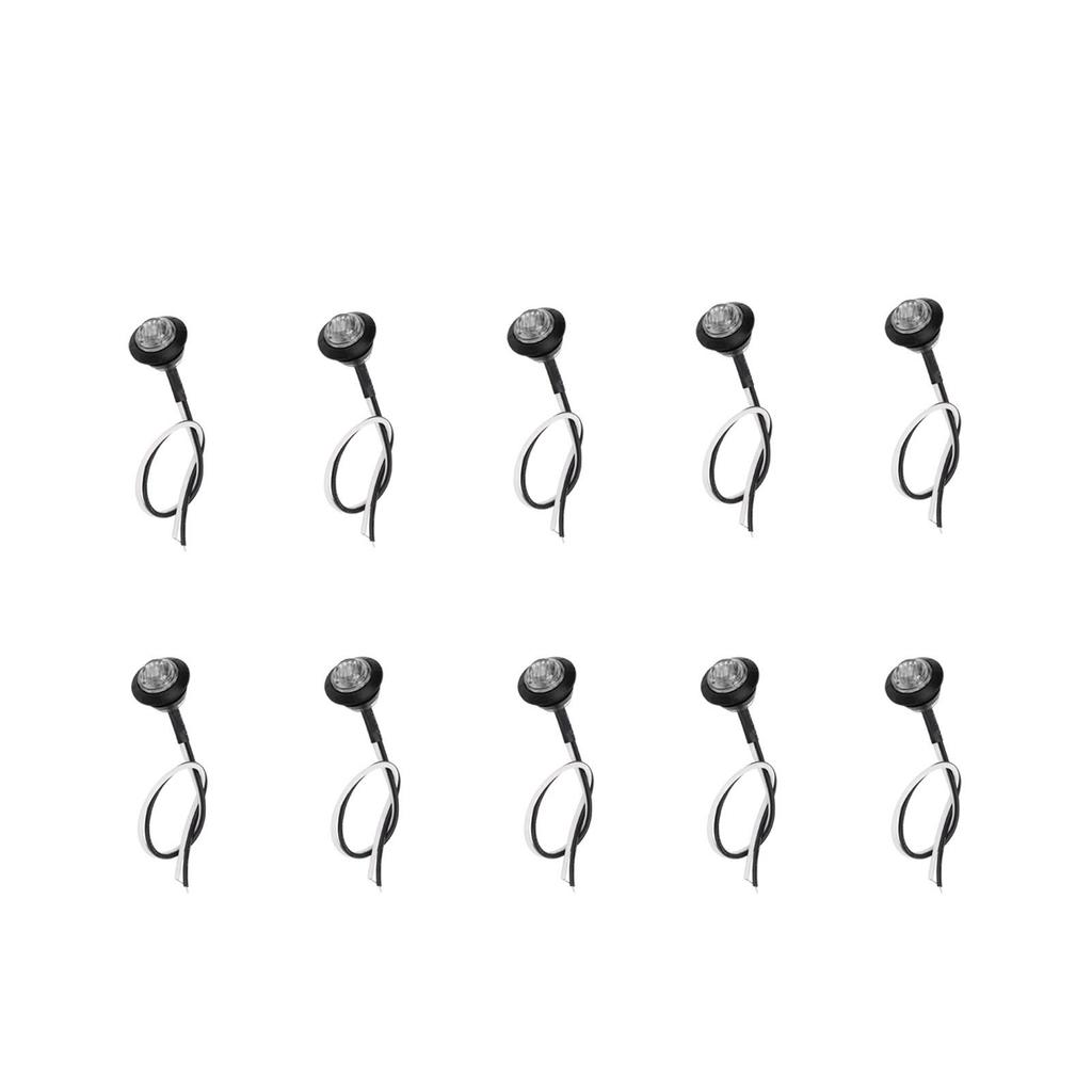 10pcs Side Marker Light 3LED IP68 Waterproof Round Clearance Indicator Taillight Universal for Truck Car RVWhite Light