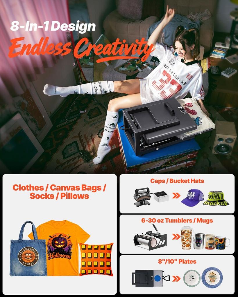 Hybrid Heat Press, 380 X 380 Mm, 8-in-1 Multifunction, Heat Up Fast and Even, All-New Patented Design, Easy To Control, Sublimation Press Machine for