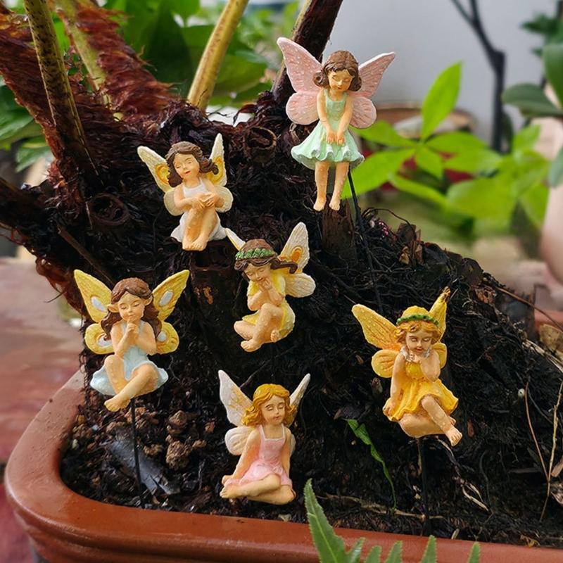6pack Weatherproofed Resins Figurines Outdoor Fairies Garden Resin Crafts Sculptures for Outdoor Display