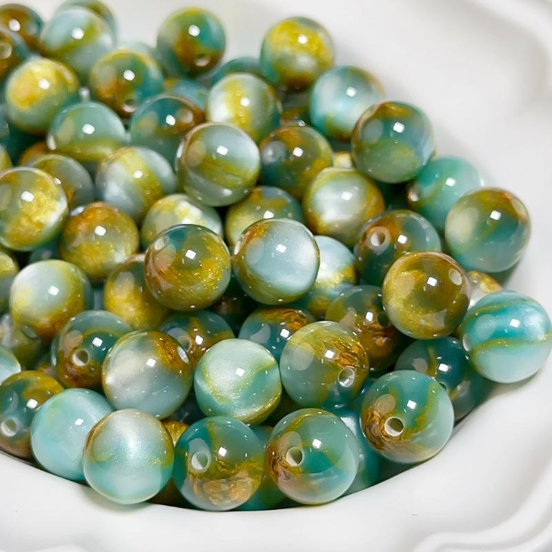 10pcs Dreamy Starry Sky Streamer Smudged Jade Flower Gold Through-hole Round Beads Loose Beads Diy Handmade Beaded Bracelet Jewelry Materials