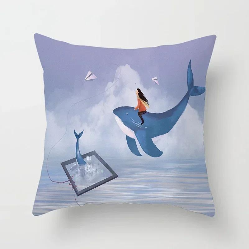 Life Series Printed Pillow Pillow Home Decor Whale Autumn Set Suitable for Bedroom Living Room