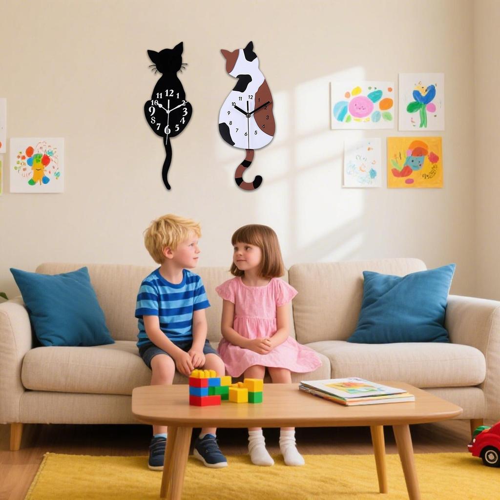 Wall Clock Silent Non-Ticking Cat Design Bedroom Wall Clock for Dormitory Hotel Restaurant Businesses Rental Living Room Kitchen