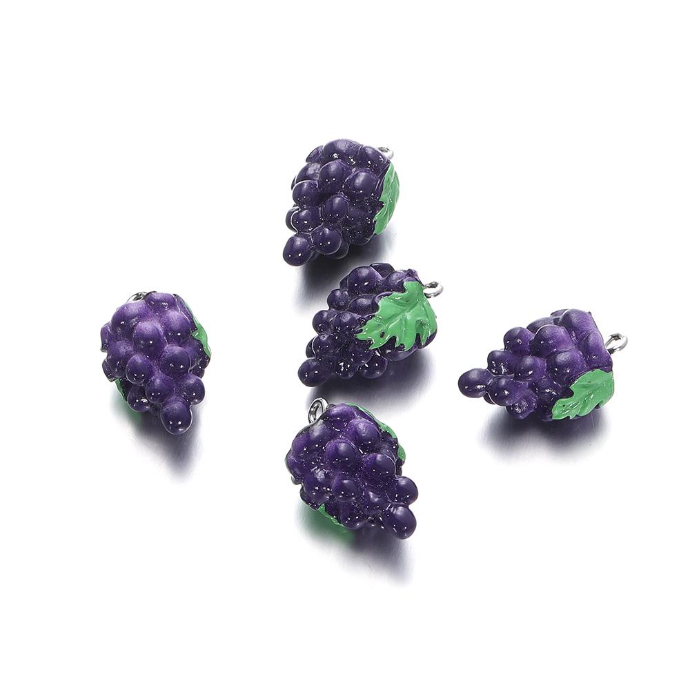 5Pcs Simulated Fruit Pendants Strawberry Apple Grape Pineapple Fruit Resin Charms for Jewelry Making Earrings Necklace Accessory виноградный