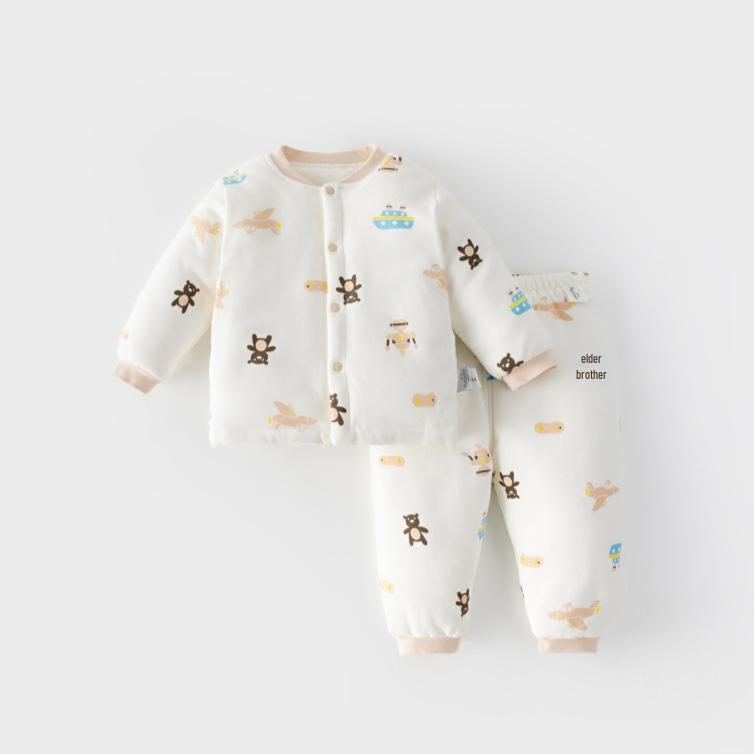 Quilted Baby Two-Piece Homewear Set - Front-Opening Thin Cotton for Autumn/Winter