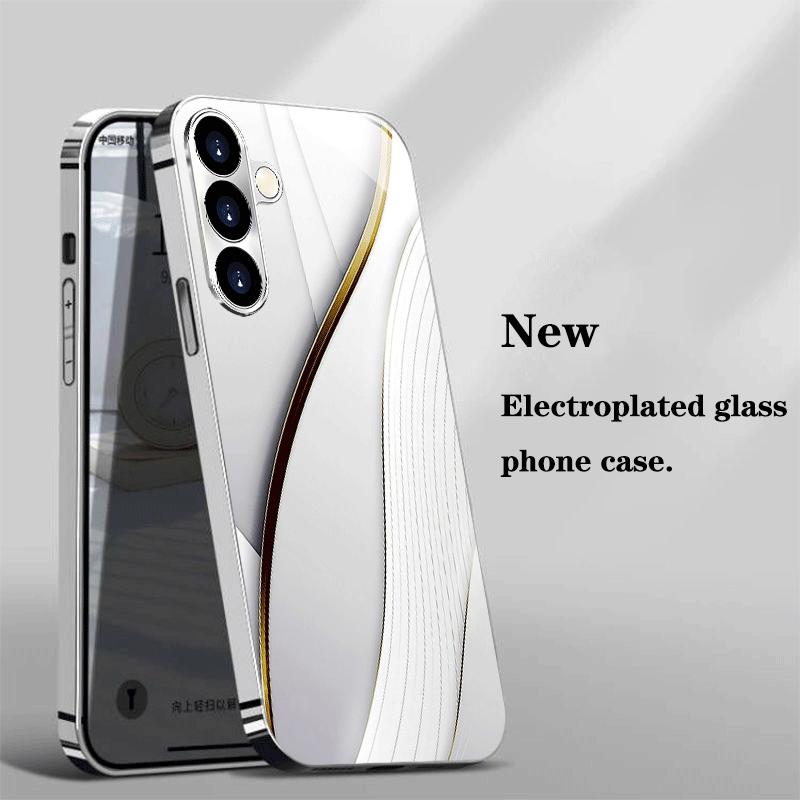 Custodia in vetro temperato con motivo curvo platino per telefono adatta per Samsung Galaxy S26 S25 S24 S23 S22 S21 S20 FE/Ultra/Plus anti-caduta
