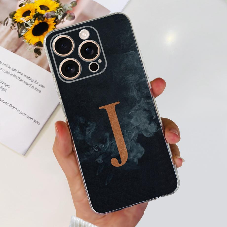 For iPhone 16 Pro Max 16 Plus Bumper Case Clear Soft TPU Coque Cover For iPhone16 16+ Initials Letter Pattern Silicone Funda