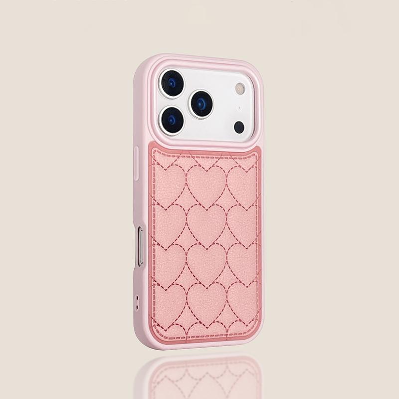 

Fashion PU Leather Line Heart Phone Case For iPhone 17 Pro Max 16 15 14 13 Cosmic Orange Silicone TPU Back Cover iPhone 15 Pro