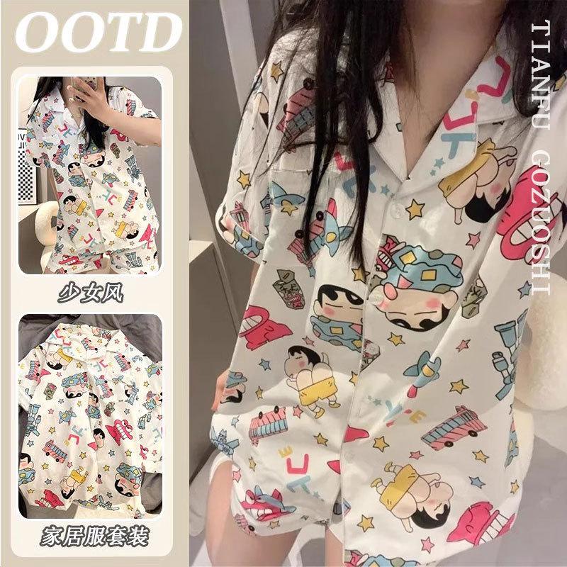 

Cartoon crayon small new pajamas women s new pure cotton summer short-sleeved shorts cute student loungewear suit outside M