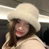 Rabbit Fur Blend Fuzzy Fisherman Hat Face Slimming Rolled Brim Hat Cold Weather