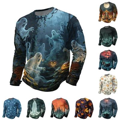 Men's Halloween Print Crewneck Long Sleeve T-Shirt for Casual Wear