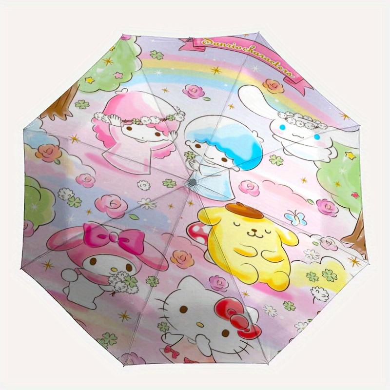 Little Twin Stars & Friends Automatic Opening and Closing Cartoon Umbrella, Lightweight 3-Fold, With Cute Cartoon Characters, Suitable for Home, Outdo