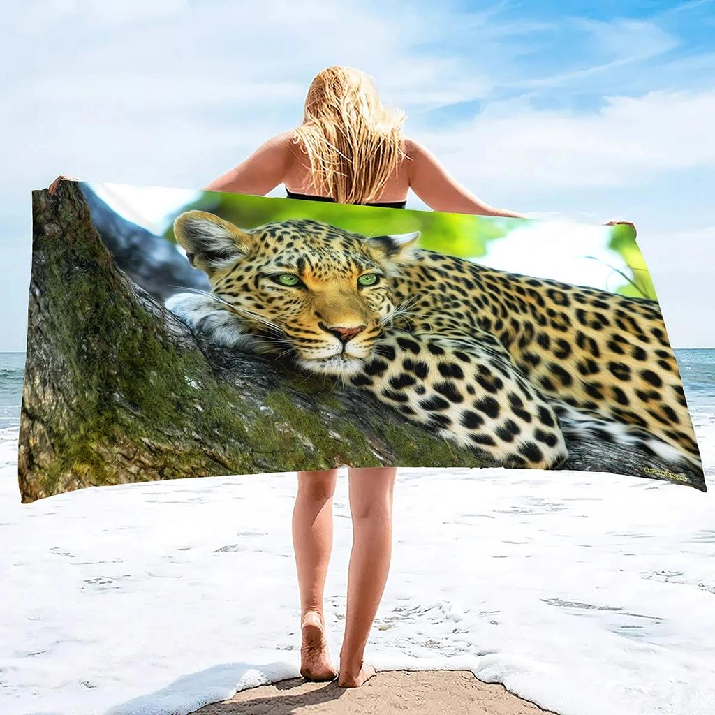 Cool Cheetah Beach Towel Wild Animal Print Bath Towel for Spa Travel Yoga Sport Camp Hiking Microfiber Quick Dry Swimming Cover