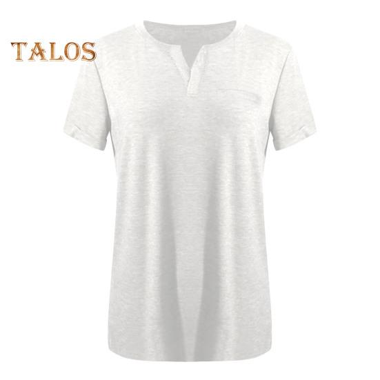 Tricou pentru femei, cu decolteu în V, cu mâneci scurte, cu buzunare la piept, de culoare uni, ocazional, tricou lejer, îmbrăcat zilnic