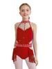 Girls Latin Dance Bodysuit Sleeveless Cutout Back Design Sheer Mesh Patchwork Shiny Rhinestones Tassel Leotard