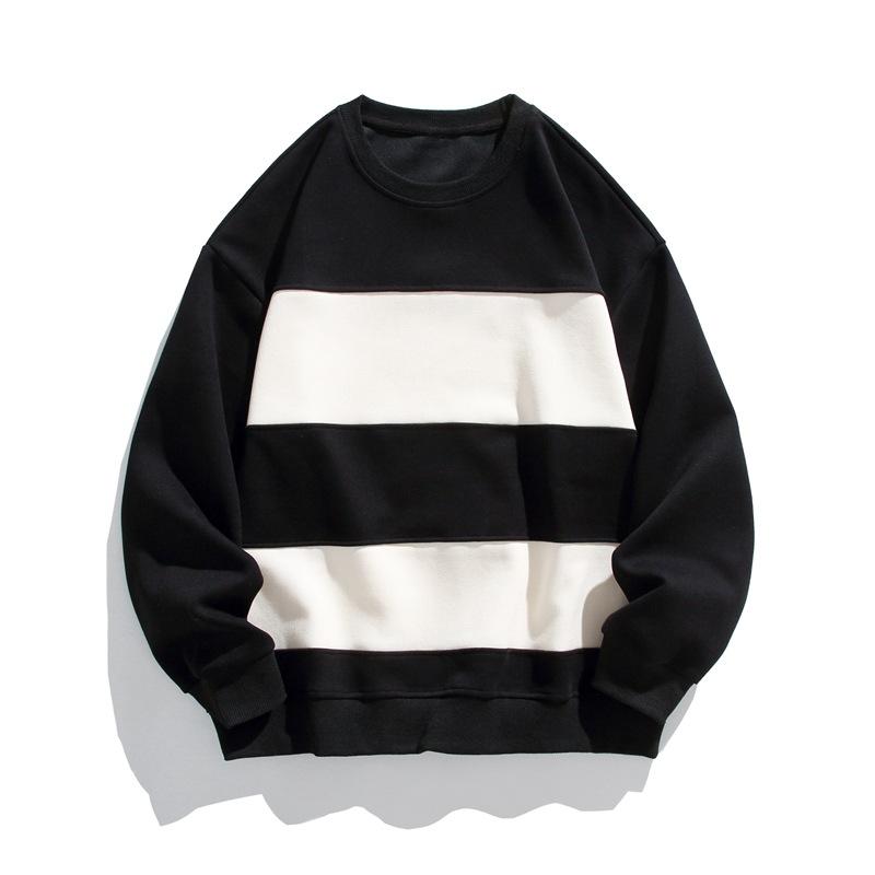 Spring and Autumn New Men's Korean Style Striped Contrast Color Heavy Long Sleeve Round Neck Sweatshirt Trendy Couple Stylish Top