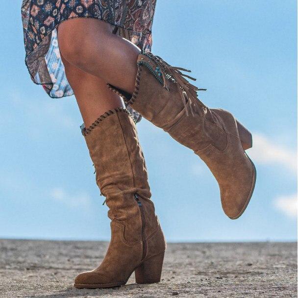 Mujer Botas altas zapatos de tacón alto Botines de mujer Vintage PU Zapatos  de borlas de cuero comprar a buen precio — entrega gratuita, reseñas reales  con fotos — Joom