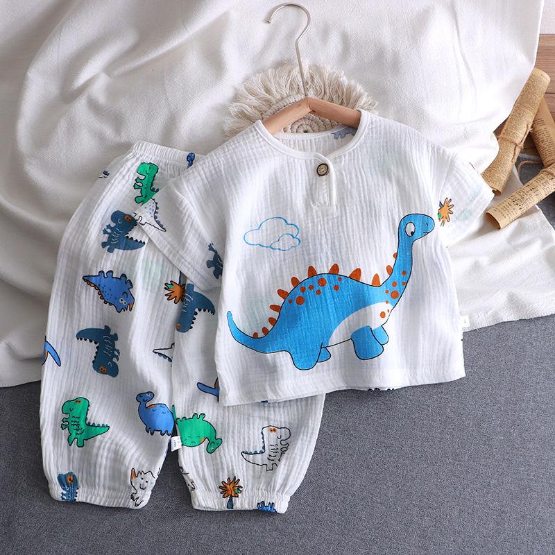 Baby Home Clothes Set Pure Cotton Summer Thin Children's Baby Pajamas Breathable Air Conditioning Clothes