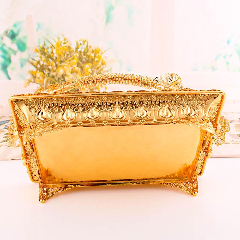 Golden Metal Single-Layer Multi-Purpose Fruit Snack Basket with Handle - European Classical Style for Hotel, KTV, or Living Room.
