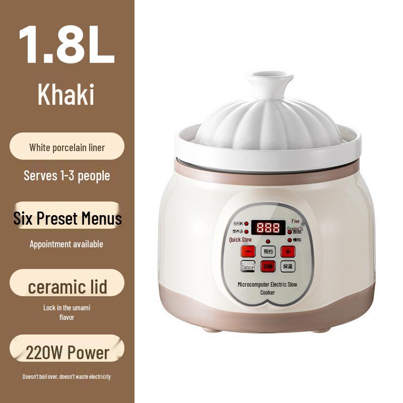 Yueyou 1.8L Smart Electric Stew Pot: Mini Multi-Functional Cooker for Porridge, Soup, Bird s Nest & More with Purple Clay Design.