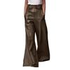 2026 High Waist Loose PU Leather Flared Pants with Pockets for Women