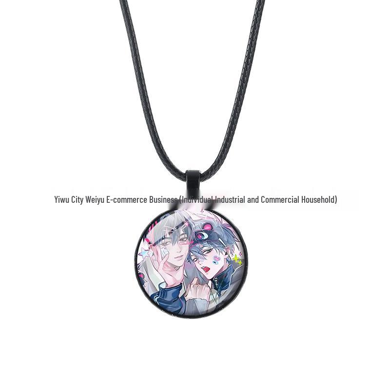 Alien Stage Anime Pendant Necklace with Time Gem on Black Rope Chain