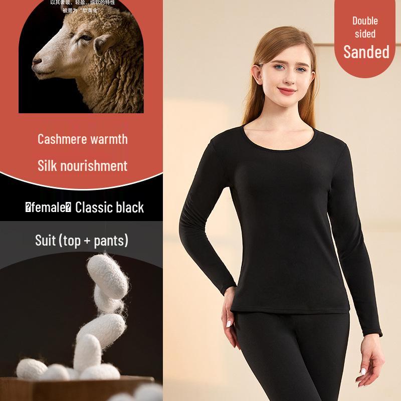 Men's and Women's Plus Velvet Thermal Underwear Set - Cashmere Silk Autumn Winter Base Layer