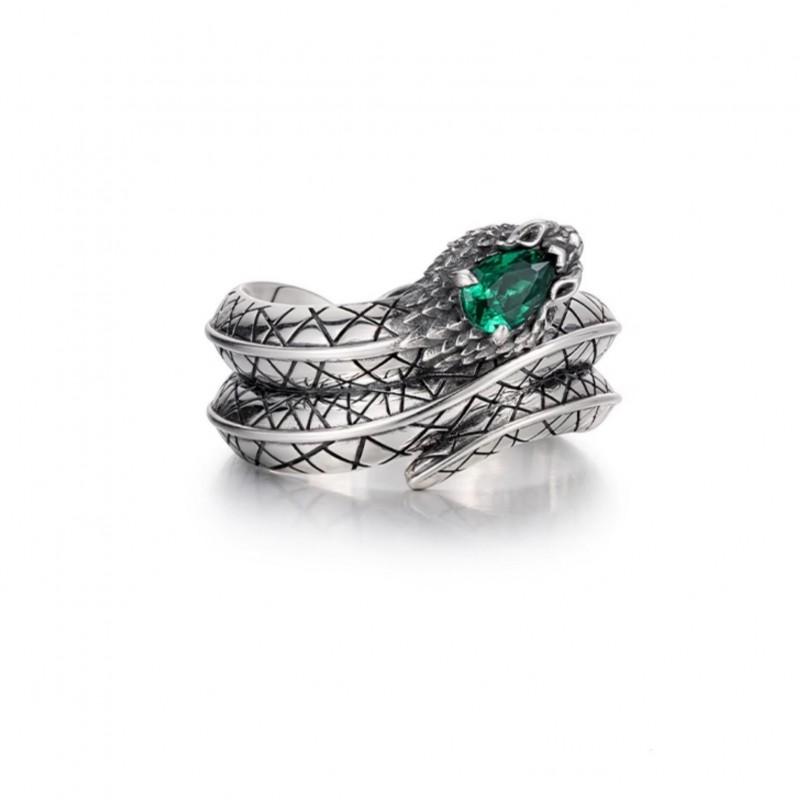 Adjustable Open Snake Ring Men Women Vintage Green Zircon Geometric Animal Jewelry Retro Style