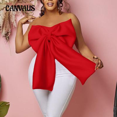 Plus Size Summer Women's Tops Sleeveless Sexy Bowknot Wrap Strapless Short Tops Shirt