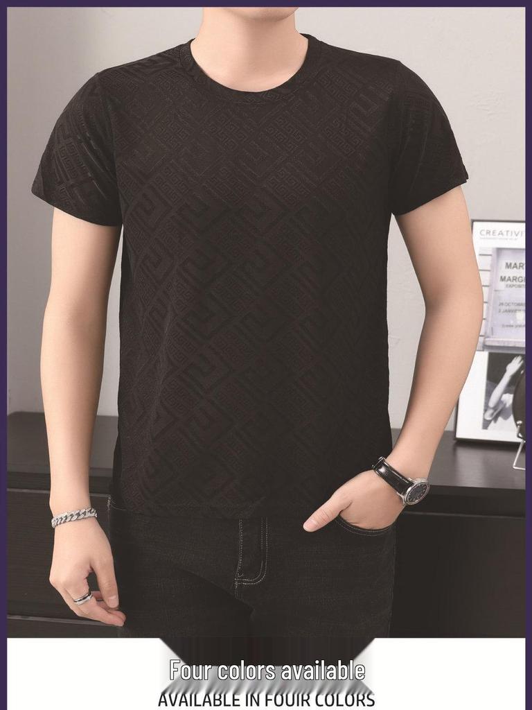 Men's Quick-Dry 3D Jacquard Ice Silk Short-Sleeve Crew Neck Casual T-Shirt