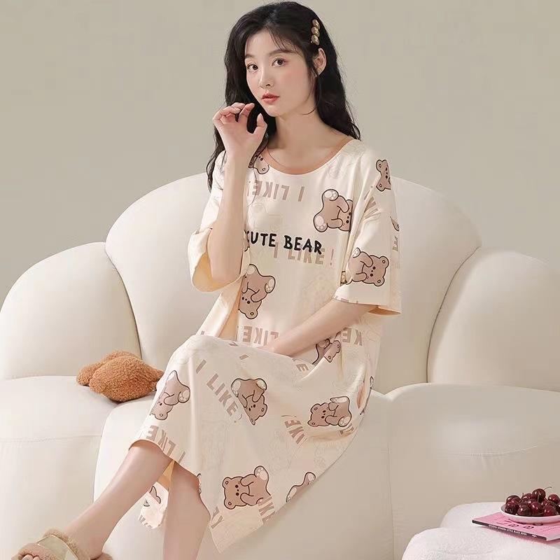 

Women Large Size Pajamas Short-Sleeved Nightgown Cartoon 5XL Long Student Robe Rabbitlong Skirt Loungewear Girl Dress 5XL