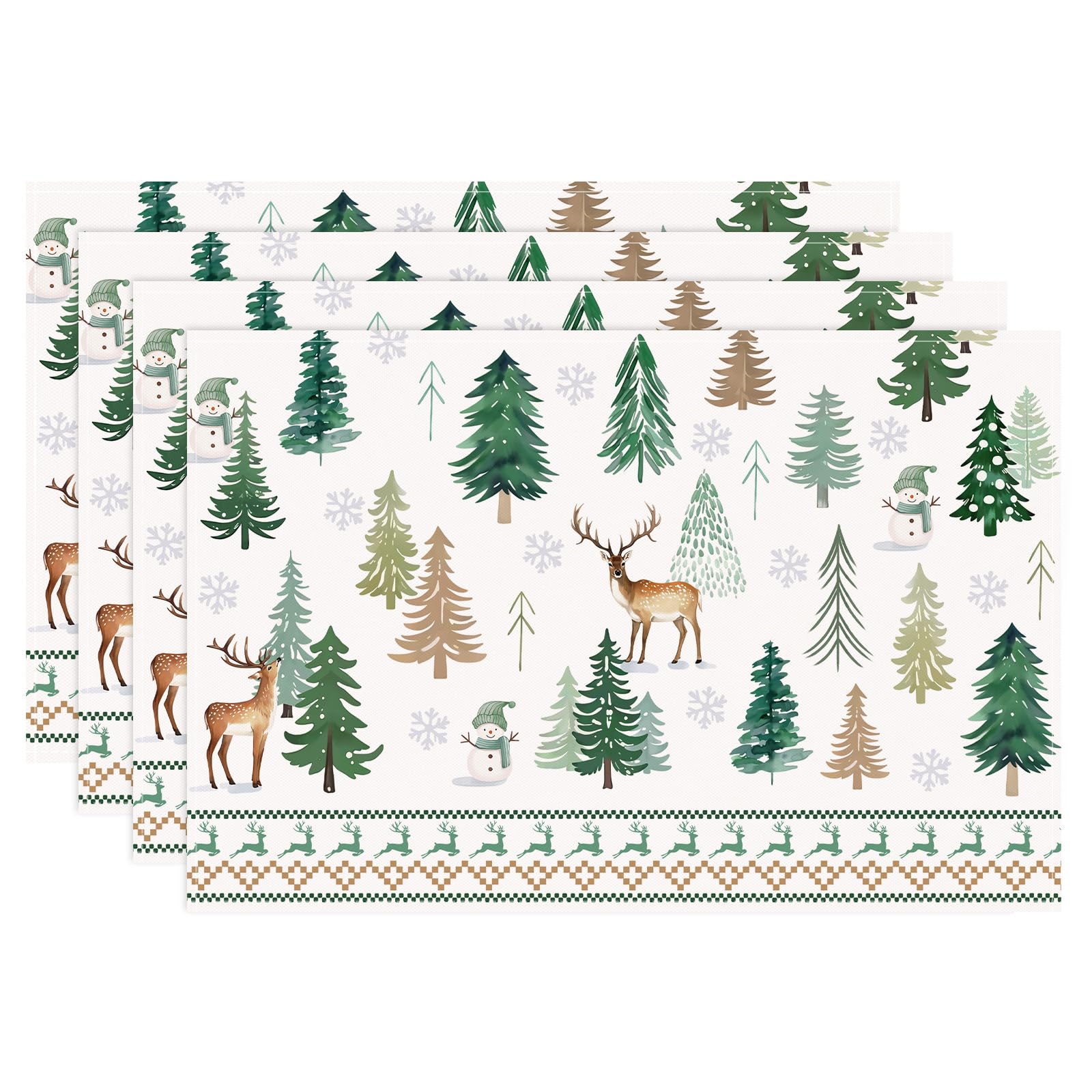 

Winter Snowy Forest Placemats Set of 4, 12x18 Inch Merry Christmas Pine Trees Snowflakes Xmas Kitchen Dining Table Mats Washable Place Mats for Indoor 4Pcs