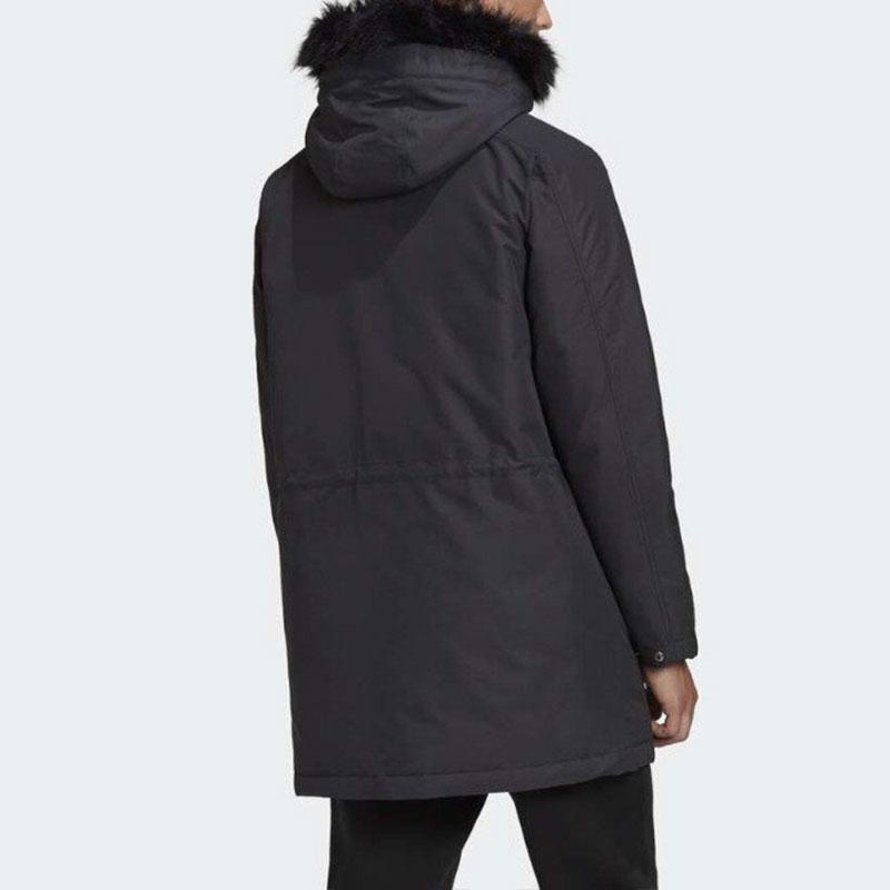 Adidas Unifarben Langer Kapuzen-Warmparka Herren Oberbekleidung Schwarz GF0083