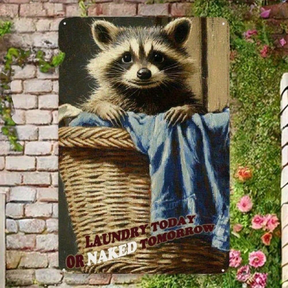 Metal Poster Raccoon Laundry Humor Vintage Wall Art for Laundry Room