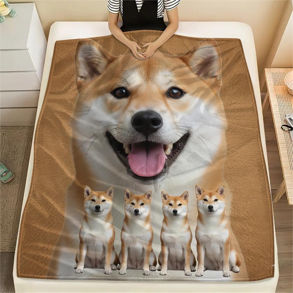 1 Stück Shiba Inu Bullterrier Druck Flanelldecke, Hohe Qualität, Bequem für alle Jahreszeiten, Heimdekoration, Wärme und Komfort, Perfekt für Geschenke