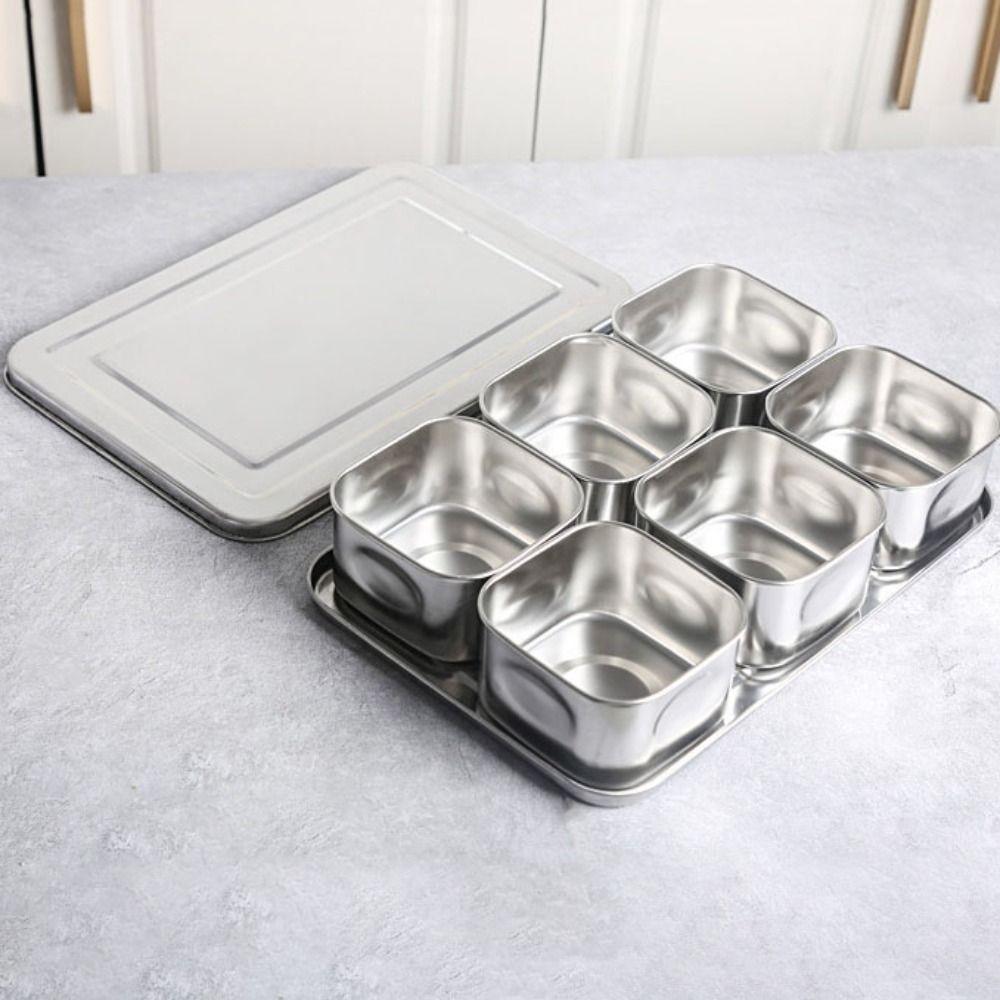 Stainless Steel Seasoning Storage Box 6/8 Grid Dessert Ingredient Box Food Preparation Box Hot Pot