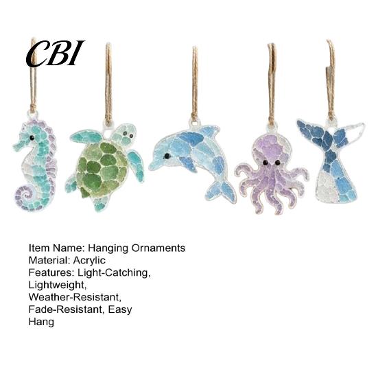Garden Hanging Ornaments 5Pcs Acrylic Suncatcher Window Hangings, Sea Glass Collage Kit with Birds Farm Animals Marine Creature Decorations