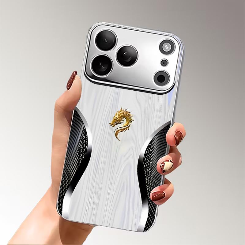 Golden Dragon Crest Electroplated Silver Phone Case For iPhone 16 17 15 14 13 12 11 Pro Max Plus 16E 17Air XR 7 8 XS Back Cover