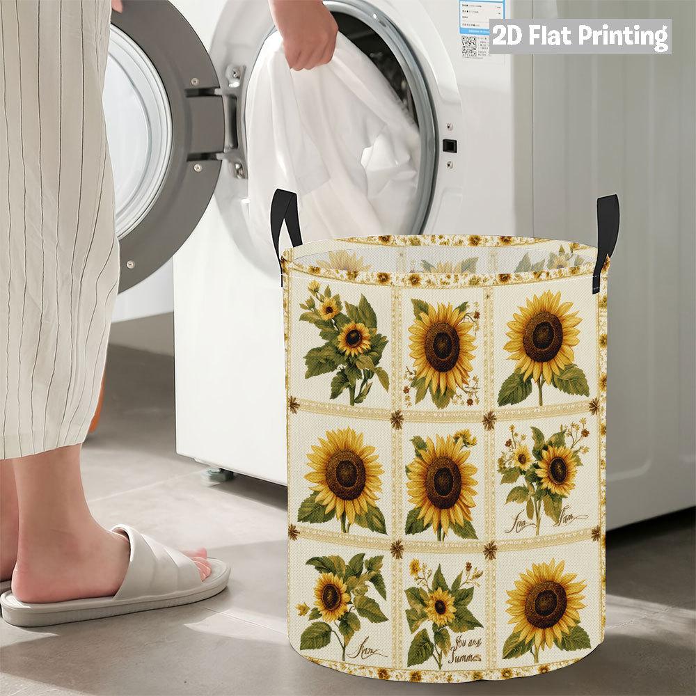 Collapsible Laundry Basket Large Round Waterproof Fabric Hamper Dirty Clothes Storage Bin Toy Organizer with Handles