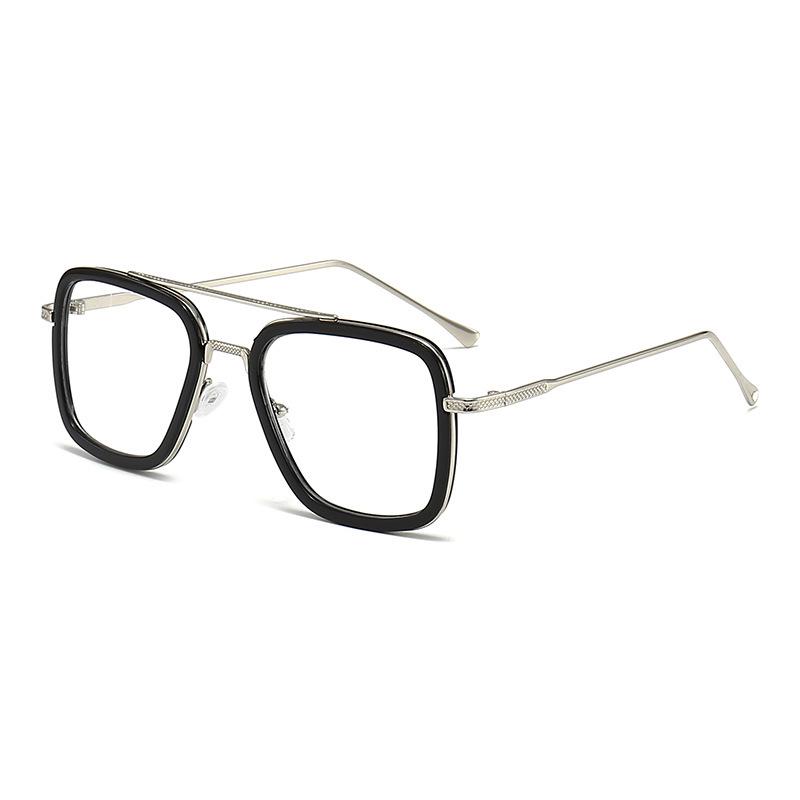 Trendy Unisex Double Beam Metal Square Frame Sunglasses for European American Fashion