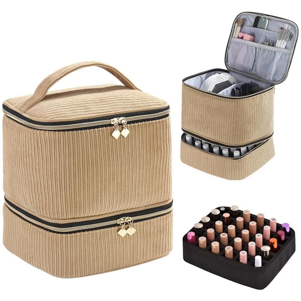 Double Layer Nail Polish Organizer Bag Large Capacity 30 Grids Essential Oil Storage Bag Handheld Makeup Bag Nail Care Tool