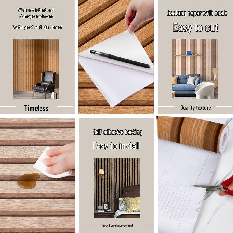 Self-Adhesive Waterproof PVC Imitation Grille Wallpaper for Bedroom Wall Decoration