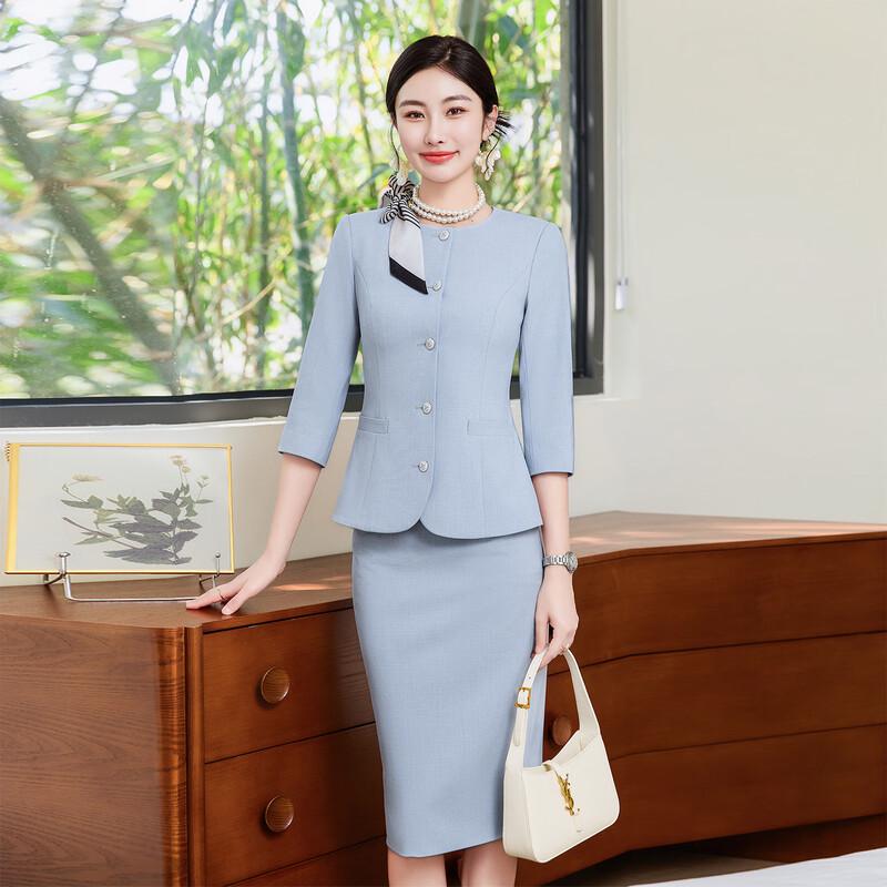 Women's Sky Blue 3/4 Sleeve Blazer Suit Set