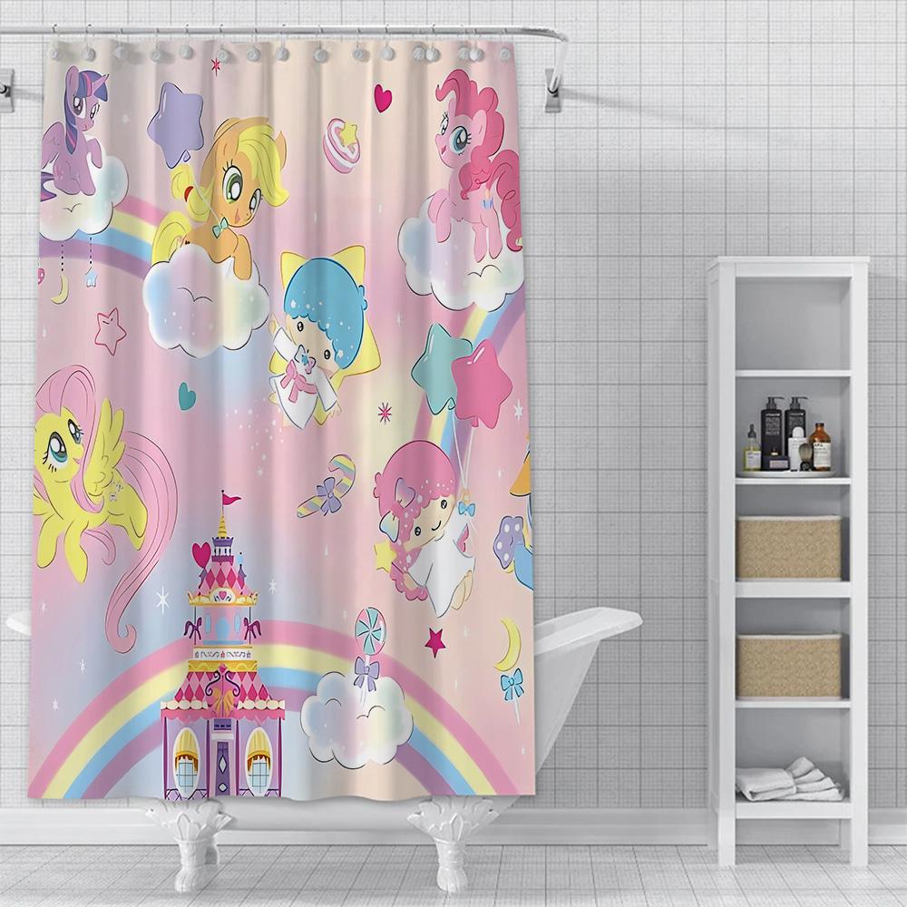 Hot Cartoon My L-Little P-Pony Shower Curtain Waterproof Polyester Fabric Paint Colorful Bath Curtains Curtain with Hook