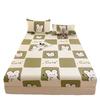 Pure Cotton Cartoon Print Fitted Sheet & Solid Color Mattress Protector Three-Piece Set