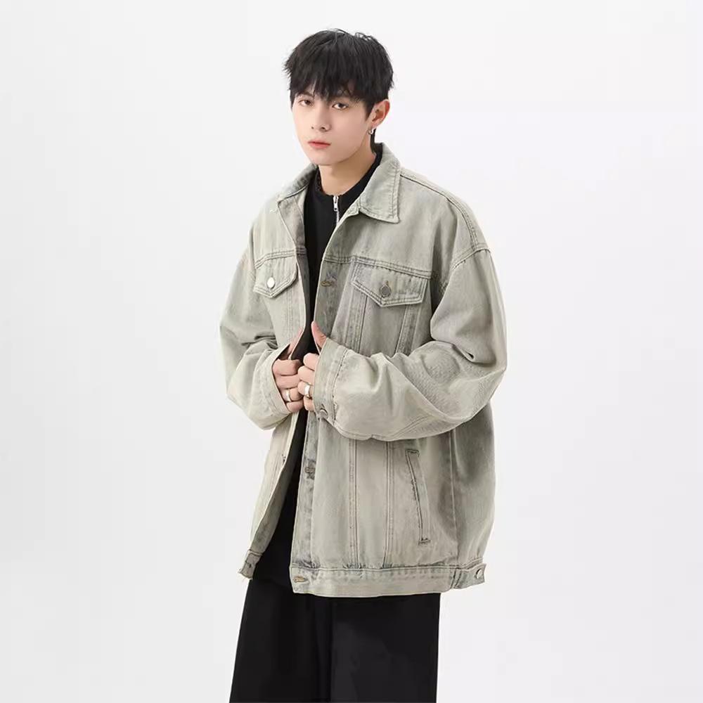 High Street Ruffian Handsome Denim Jacket Men's Autumn American Washed Old Bomber Jacket Retro Trendy Couple Top