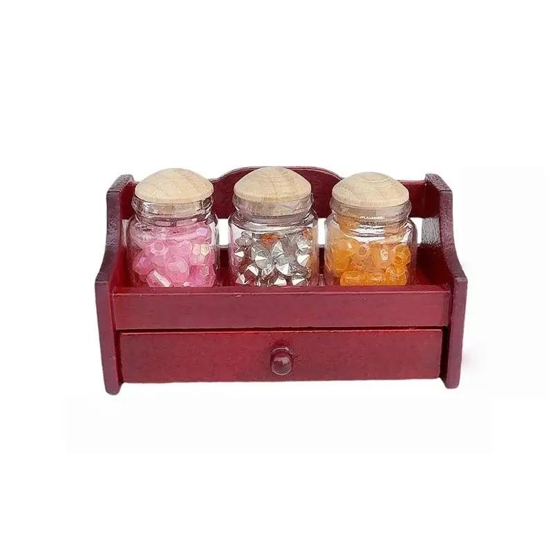 1 Set Miniature Kitchen Decoration 1/12 Dollhouse Mini Jar Rack Storage Rack With Jar Dolls House Scene Decor Accessories