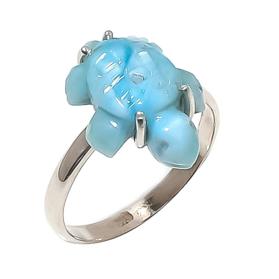 

Natural Larimar Gemstone Handmade 925 Sterling Silver Jewelry Ring Size 8 h1o08