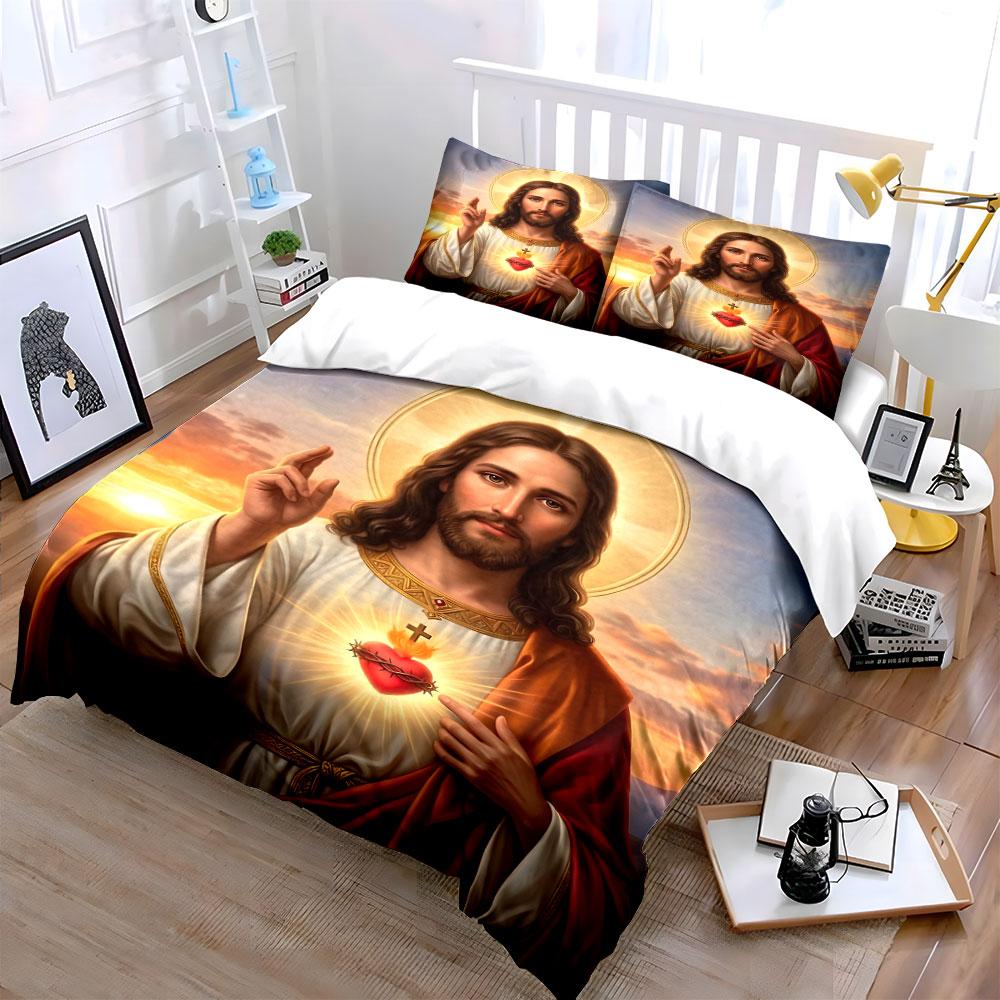 Sacred Heart Jesus Artwork Bedding Duvet Cover Set  (1*Duvet Cover 2*Pillowcases, without duvet insert)
